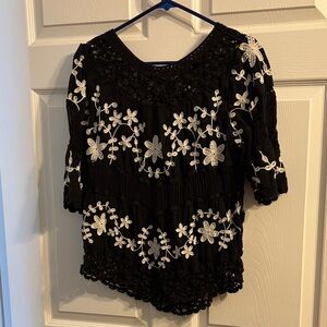 Olivers Black Blouse with White Floral Design